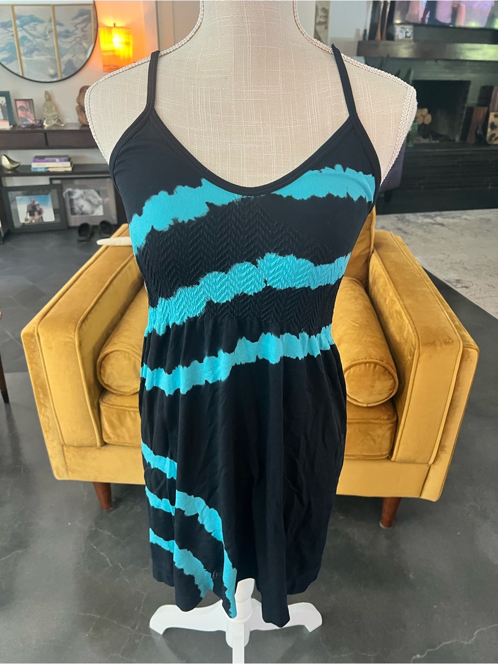 VENUS Black & Teal Striped Swim Cover-Up Dress